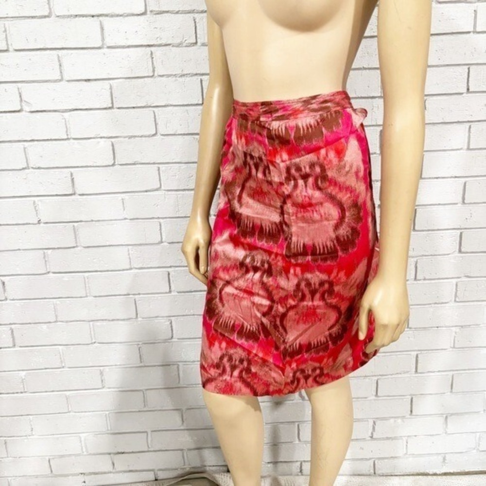 Tory Burch Pink Brown Silk Ikat Damask Pencil Skirt Size 8 Knee Length